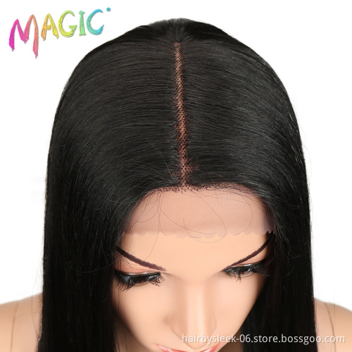 Magic Hair 20 Inch Synthetic Straight Hair Lace Front Wig Natural Hairline Heat Resistant Fiber Hair Middle Part For Black Women